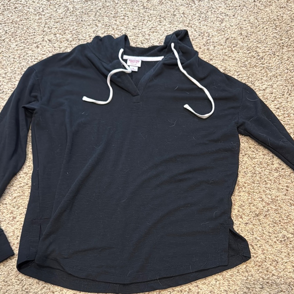 Black Hoodie with White Drawstrings